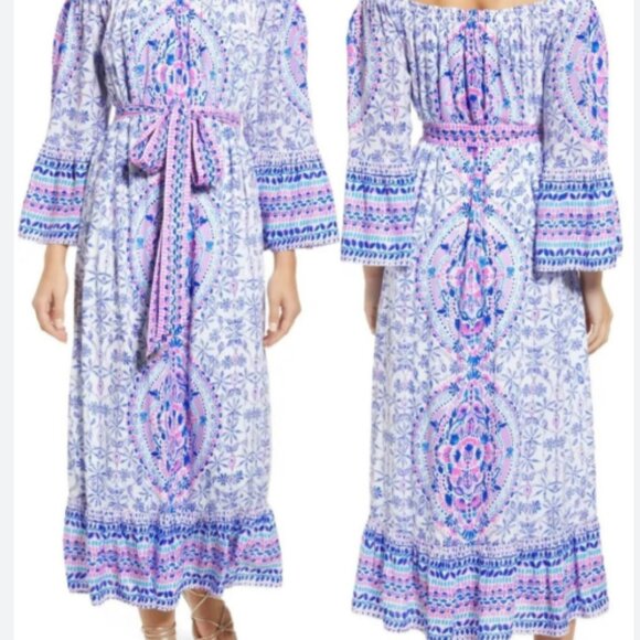 Lilly Pulitzer ABIGALE OFF THE SHOULDER MIDI DRESS-Size M- White Time To Shine - Picture 5 of 10